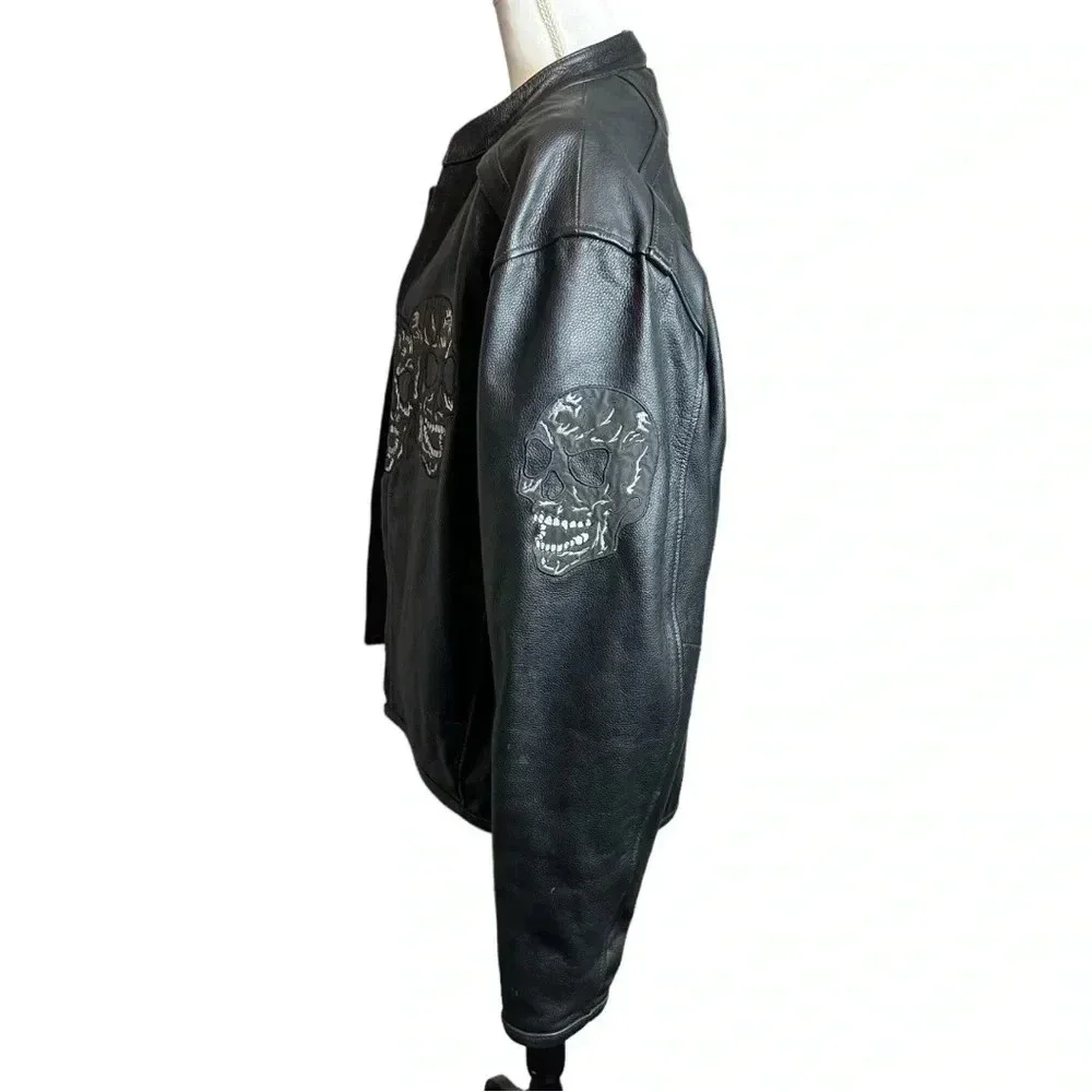 Leather Motorcycle/Racing Jacket with Reflective‎ Skull Designs